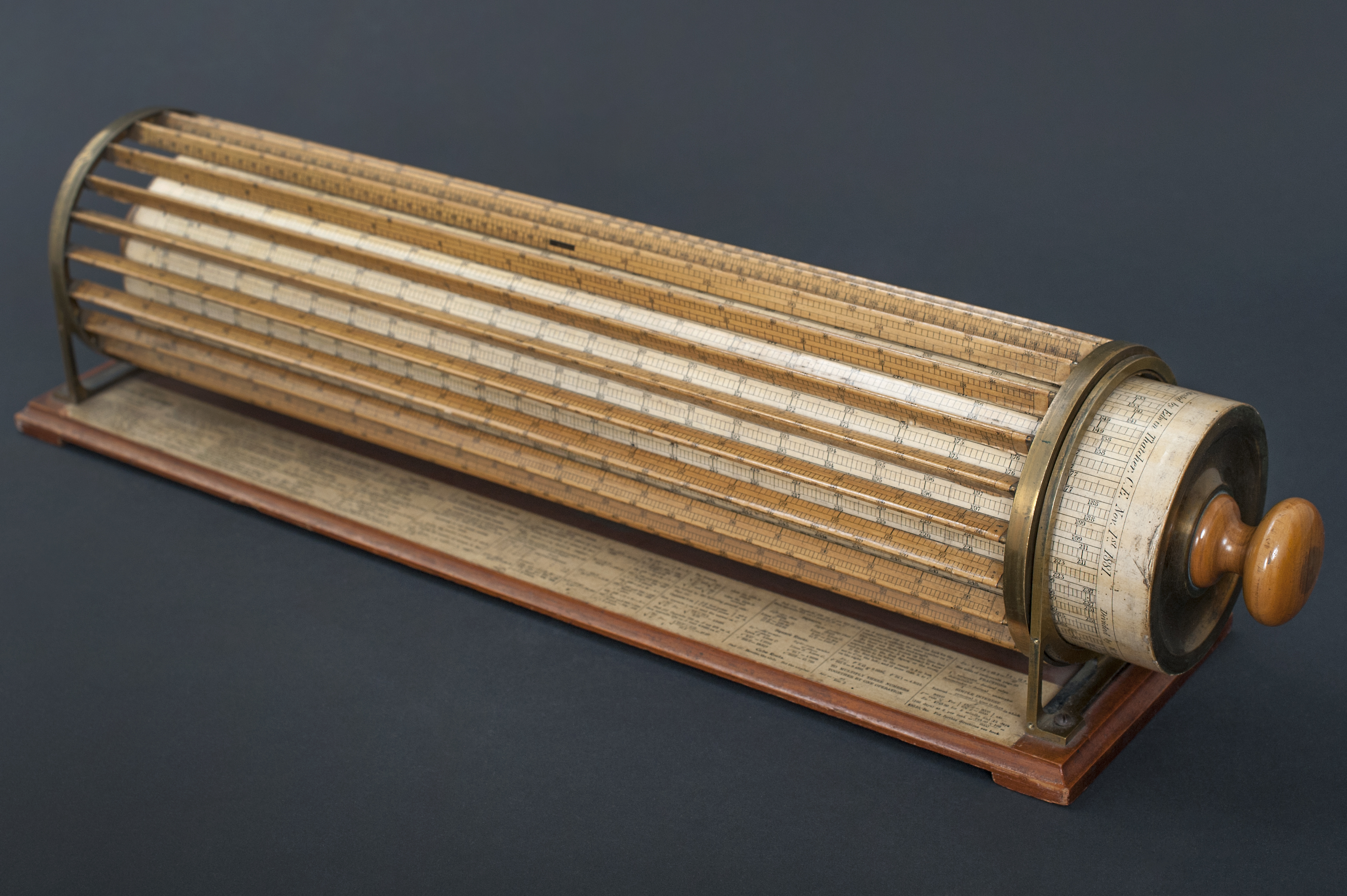 Figure 3 — A Thacher cylindrical calculating instrument, the long scale broken into parallel bars running the length of the drum.