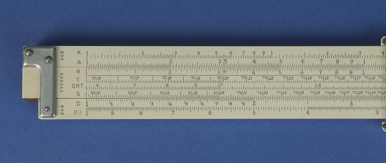 Figure 5 — A detail of the Smithsonian's later 4071-3 (serial 330508): the left end of the reverse face, showing K, A, B, T, SRT, S, D and DI, with "330508" on the slide end and "508" on both stocks.