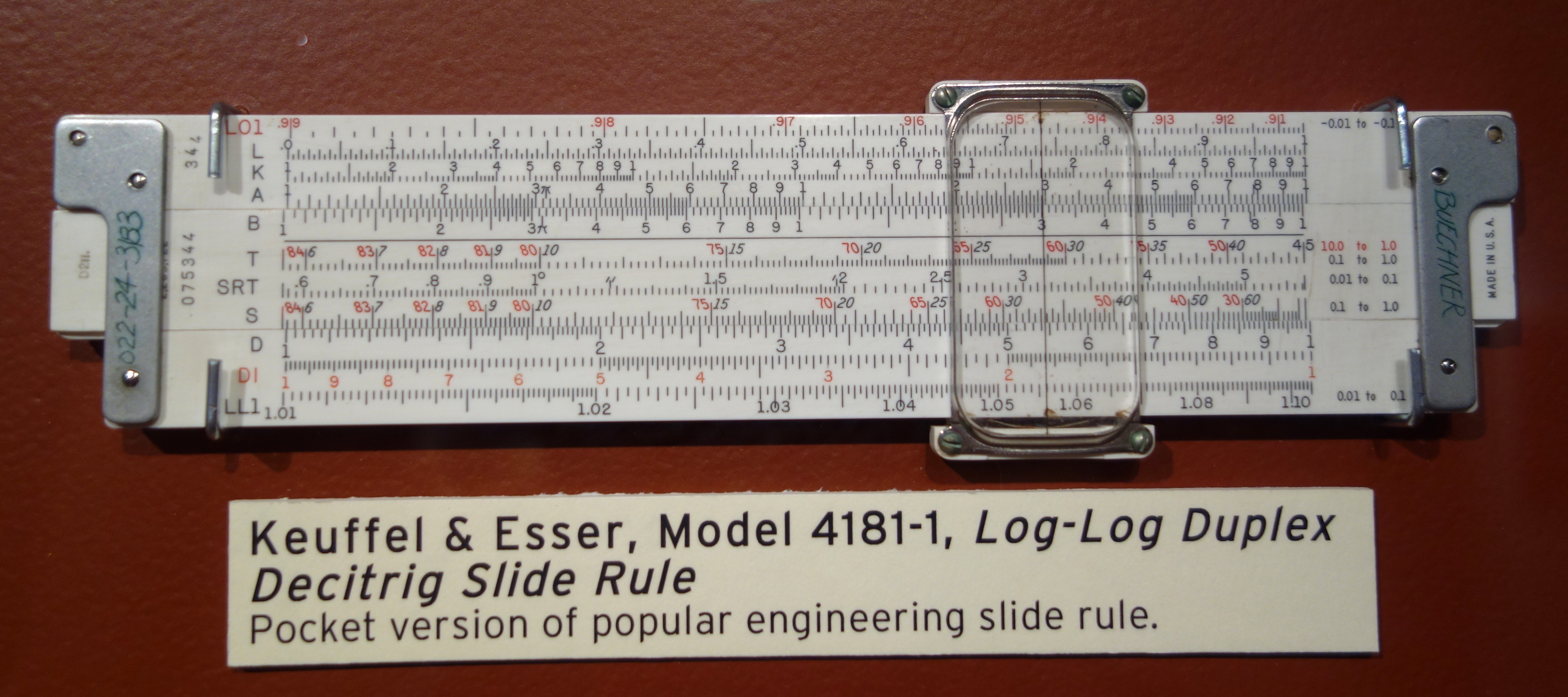 Figure 2 — Face of a Keuffel & Esser Model 4181-1 Log-Log Duplex Decitrig slide rule, showing the LL1, LL2, and LL3 log-log scales.